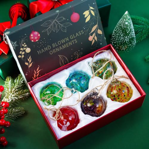 6Pcs Hand Blown Glass Ornament Balls 2.3'' Hanging Witches Ball Gazing Ball (6 Count)