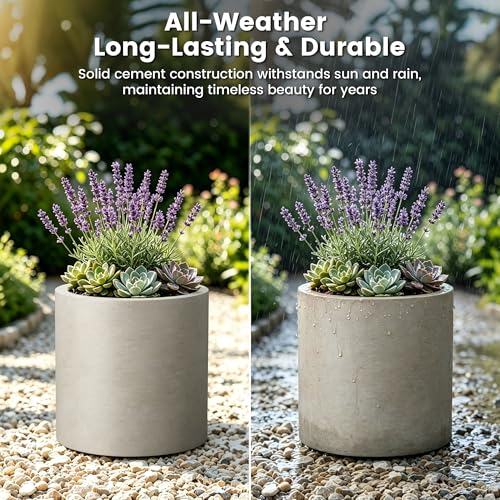 Accent Round Cylinder Weathered Concrete Planter 12.6" Tall (Weathered Concrete / 12.6" Dia)