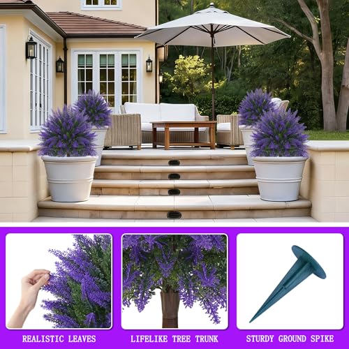 24" Set of 2 Artificial Lavender Topiary Bushes with Ground Spike (New Lavender)