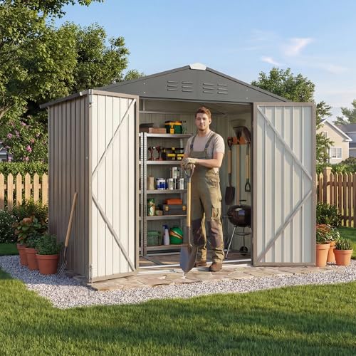 6x4 FT Outdoor Storage Shed with Floor Frame (Brown / 6x4 FT)