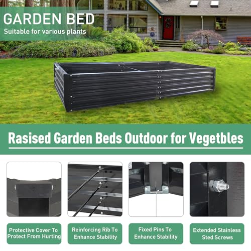 Metal Raised Garden Bed 8x4x1.5Ft Tall Outdoor Large Metal Galvanized Planter Boxes Kit for Vegetables (8x4x1.5 FT / Black)
