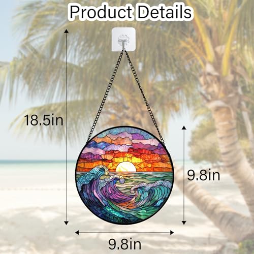 Clouds and Sea Waves Stained Glass Window Hanging Suncatcher Gifts 7.8"