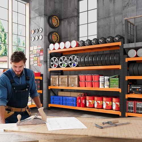 79” Wide Heavy Duty Metal Garage Shelving (Black Orange / 79"Wx24"Dx79"H)