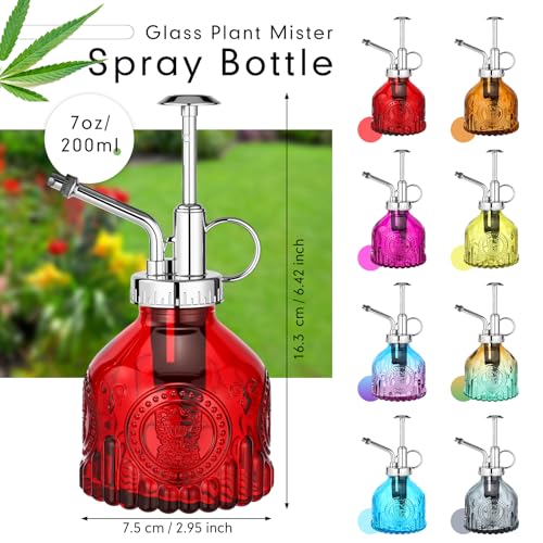 8 Pcs Glass Plant Mister Spray Bottle 200ml Vintage Plant Spritzer Multicolor Succulent Watering Bottle Watering Can 6.4'' with Plastic Top Pumps for Indoor Outdoor Garden Plants (Silver)