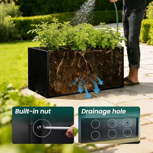 Metal Rectangular Planter Black Galvanized Steel 36" L x 15" W x 15" H (Black / 36" L x 15" W x 15" H)
