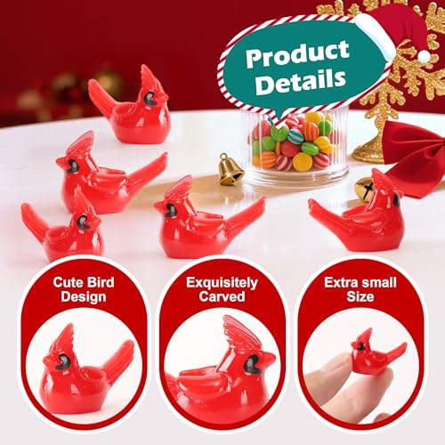 160 Pcs Mini Resin Red Cardinal Birds Christmas Tree Ornaments Bulk Tiny Animals Figurines for DIY Craft Supplies Mini Garden Decor Party Cake Toppers Dollhouses Xmas Gift (Red Birds / 160 PCS)