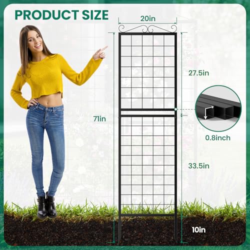 2 Pack Garden Trellis for Climbing Plants (71''H x 20''W/2 Pack / Black Square Grid)