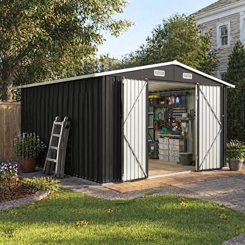 10 x 12FT Outdoor Storage Shed with Double Hinged Large Door (Black / 10'x12')
