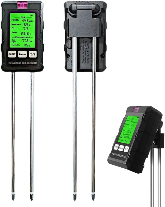 6-in-1 Soil Moisture Meter, 2026 New Digital Plant Temperature/Soil Moisture Test & PH Meter/Sunlight Intensity, Large Dial Soil Tester for Indoor & Outdoor Gardening, Lawn, Farm (1PCS)