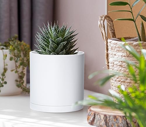 4 Pack White Plastic Planters with Saucers (4")