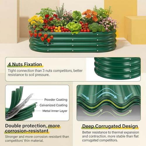 2 Pcs 6ft Metal Raised Garden Bed (6×3×1ft(2pcs） / 3-green)
