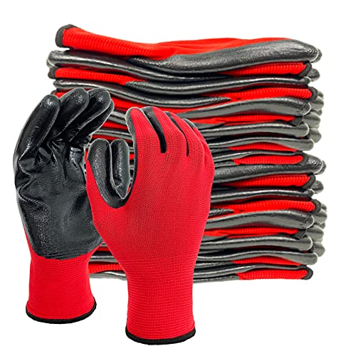 Nitrile Coated Work Gloves for Men & Women (Red / X-Large)