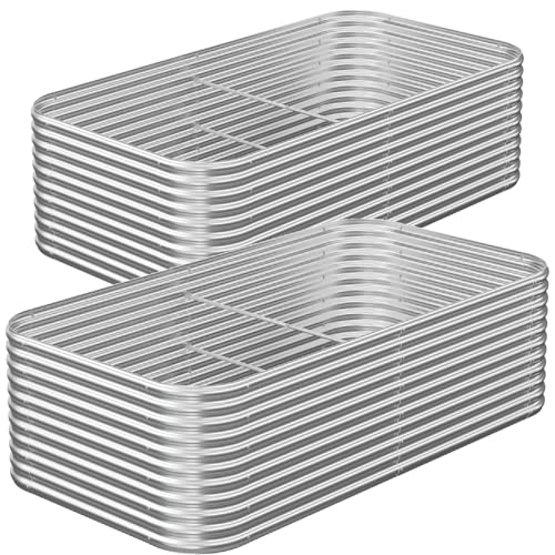 2 Pack Tall Corrugated Galvanized Steel Raised Garden Bed Outdoor (Silver / 3x2FT)