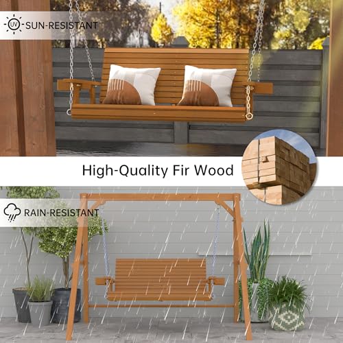 Wooden Outdoor Porch Swings (Teak Tone / 4 FT)