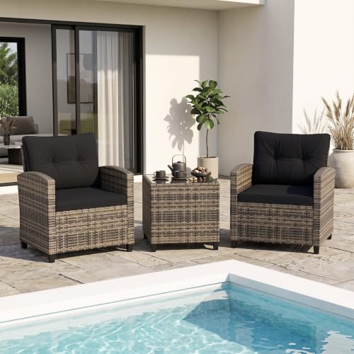 3 Piece Patio Furniture Set (Natural-black)
