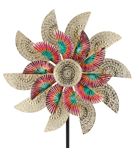 Wind Spinner Outdoor Metal Kinetic Yard Art with Stake (Fan / Large (80-89 Inch))