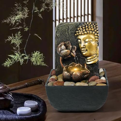 Desktop with LED Light Buddha Lotus Resin Fountain (Lotus Buddha Statue)
