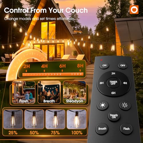 400FT(50*8) Outdoor String Lights with Remote LED Edison Waterproof (Black-Remote / 400FT)