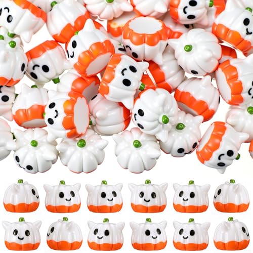 50 Pcs Halloween Mini Ghosts Figurines Resin Tiny Ghosts (Pumpkin)