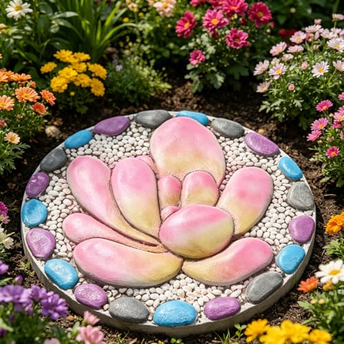 Succulent Pattern Cement Stepping Stones 0.75 * 10 * 10 Inch (purple)