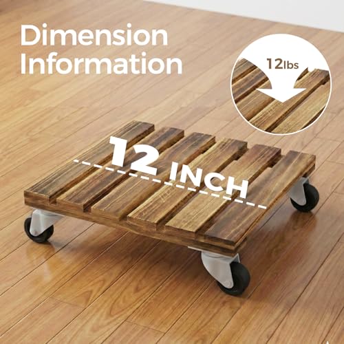 Plant Caddy 12 Inch Wood Dolly with Wheels 2 Pack (Brown / 12inch-Square-2 pack)