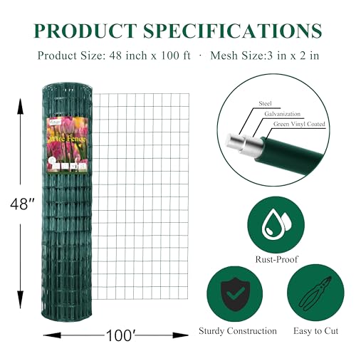 Green PVC Coated Welded Wire Fence 48" x 100' Roll (Green / 2''x3'' 16GA 48''x100')