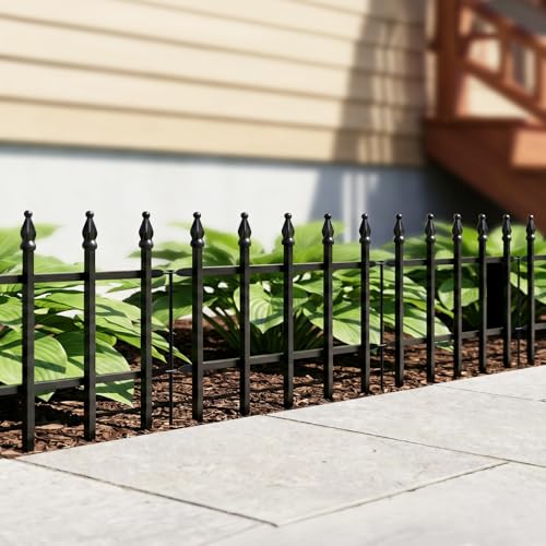 12" H x 16" W Decorative Metal Garden Border Fence (Black / 12″ H x 16″ W (5 Panels))