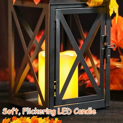 Fall Lanterns LED Candles 2 Pack 12 Inch Thanksgiving Decor Timer