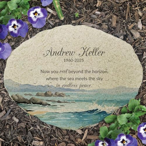 Beach Memorial with Waves Flat Garden Stone (Beach / Large)