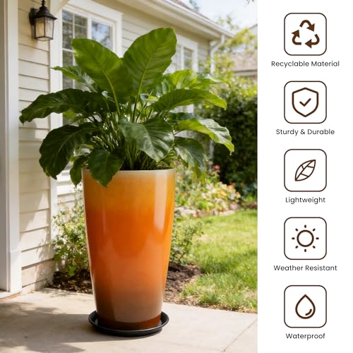 21 inch Tall Planters for Outdoor & Indoor Plants (Orange)