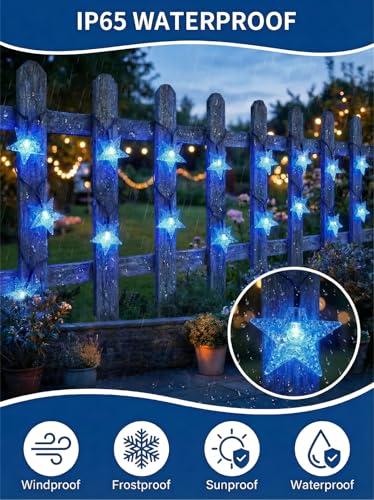 Twinkle Solar Star String Lights Outdoor Waterproof 39FT (Blue)