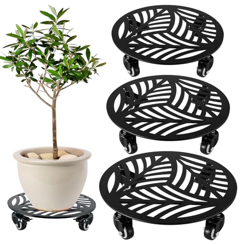3 Packs Large Metal Plant Caddy with Wheels 12 (12"/ 13"/ 13.6")
