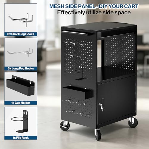 Mobile Steel AV Cart with Pegboard (Large with Side Pegboard)