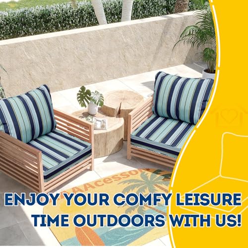 Outdoor Chair Cushions (Ash Teal Seaside Stripe / 22"x24"x5" / 22"x19")
