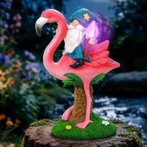 Gnome Flamingo Solar Garden Statue Outdoor Figurine Decor Lights (Flamingo)