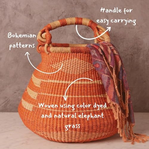 Orange Bolga African Basket for Boho Decor