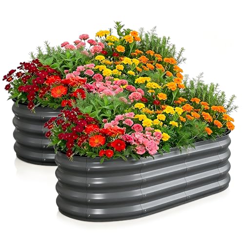 2 Pack Galvanized Raised Garden Beds Outdoor (Gray 2 Pcs / 4 x 2 x 1 ft)