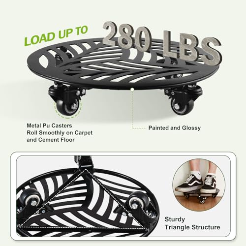 3 Packs Large Metal Plant Caddy with Wheels 12 (12"/ 13"/ 13.6")