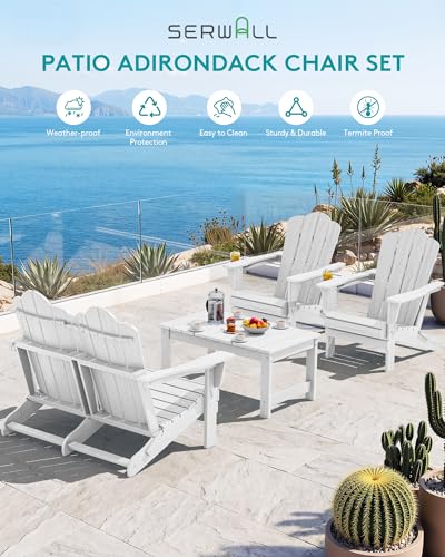 4 Pc HDPE Adirondack Set (White / 2 chair &1 bench &1 coffee table)