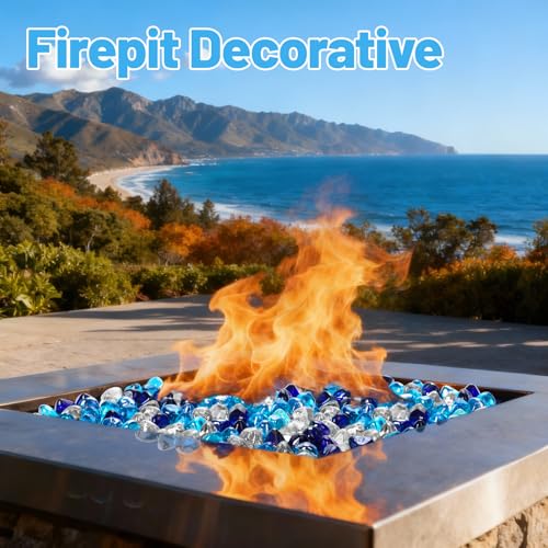 Blended Fire Glass Diamonds (Diamond 10LB / Crystal Clear+Cobalt Blue+Caribbean Blue)