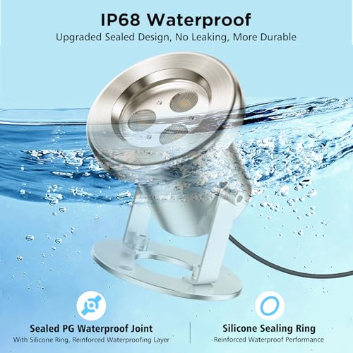 Underwater Pond Light with APP Control & 12V Transformer (Black Wire / 6-IN-1 Spotlight)