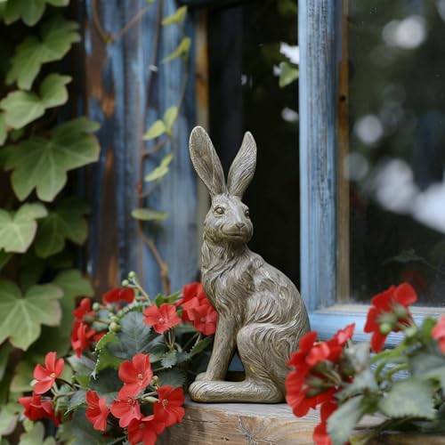 Outdoor Rabbit Garden Statue 12 Inch Grey Bunny Yard Decor (Gray 2)