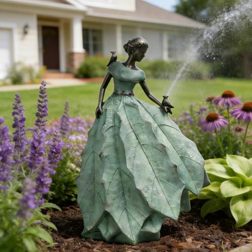 Fairy Garden Statue Maiden Home Decor 14.5 Inch Table Decoration (Green-14.5 Inch)