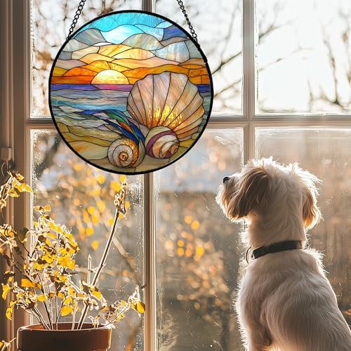 Ocean Stained Glass Window Hanging Suncatcher Beach Gifts for Women 6.3" (Colorful / 6.3x6.3 IN)