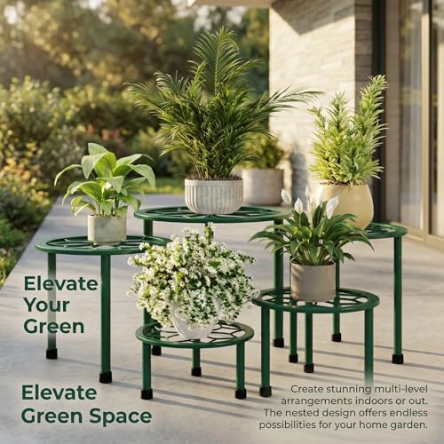 Metal Plant Stand Indoor Outdoor (Green)