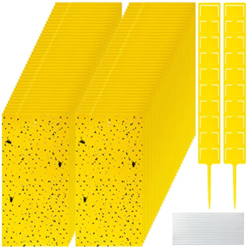 220 Pcs 7.9 x 4 Inch Yellow Sticky Traps for Plant Gnats Dual Sided Fruit Fly Sticky Traps for Indoors Outdoors with Twist Ties & Plastic Holders for Insect (7.9 x 4 Inch)