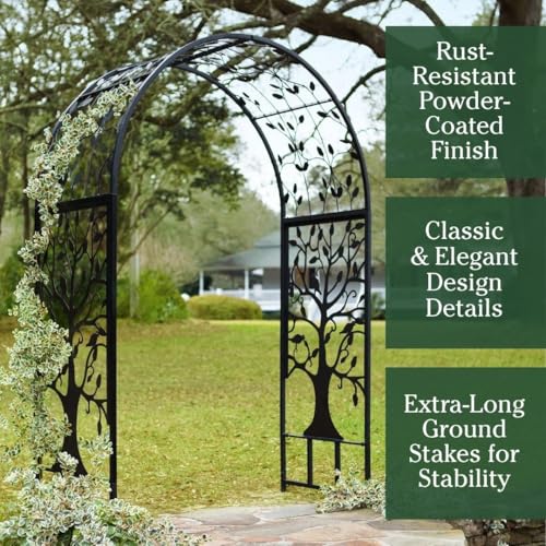 Arch Metal Outdoor Garden Arbor (Black Tree of Life)
