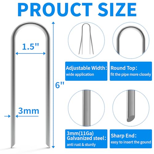 6 Inch 50 Pack U Shaped Galvanized Drip Irrigation Stakes 11 Gauge (50 Count)