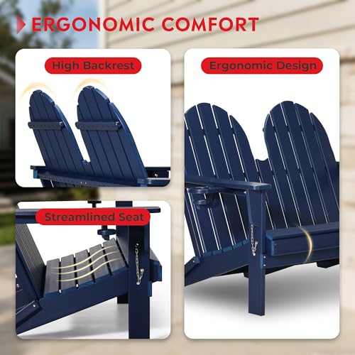Outdoor Patio HDPE Adirondack Garden Skinny Bench (Navy Blue / 49.5IN)
