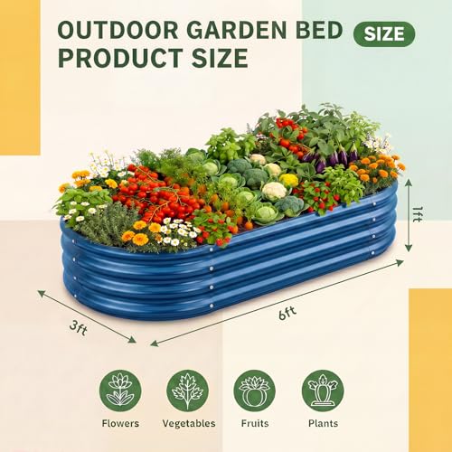 2 Pcs 6ft Metal Raised Garden Bed (6×3×1ft(2pcs） / 5-blue)